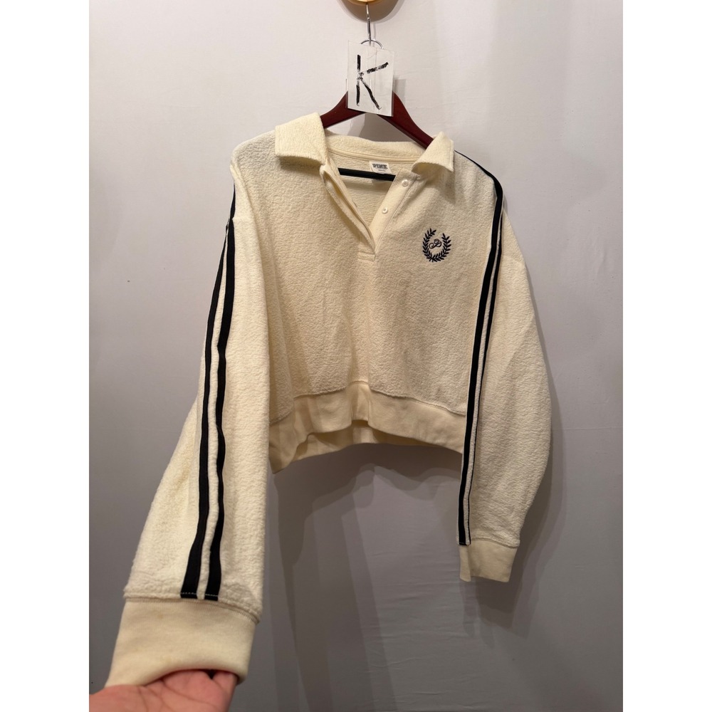 PINK Victoria's Secret Sweatshirt Cropped Preppy Athletic White Cream Women's M